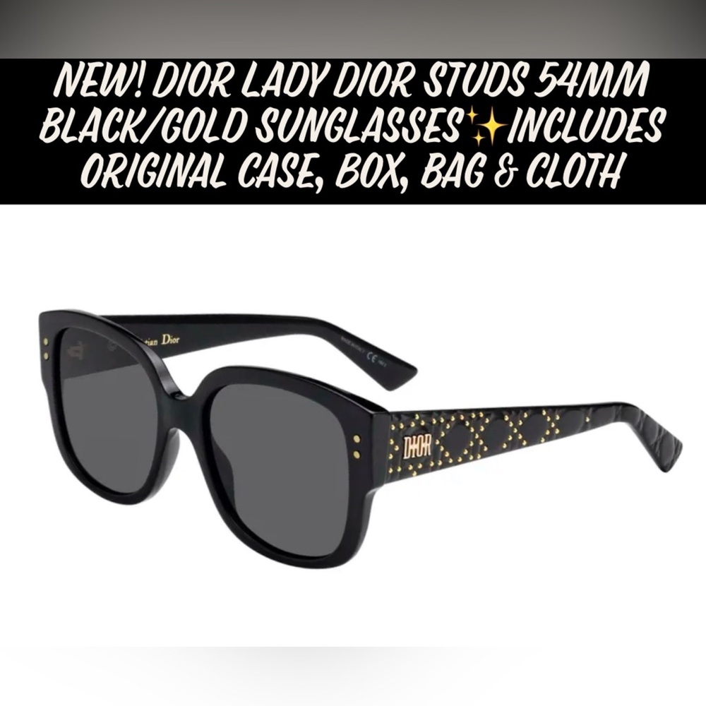 🎉HP🎉New! Dior Lady Dior Studs 54MM Black/Gold Sunglasses✨ Case, Box & Cloth - Picture 16 of 16